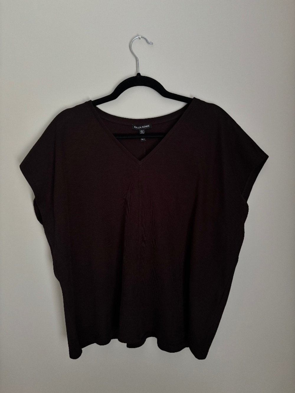 Eileen Fisher Organic Cotton V-Neck Square Top Black Size M